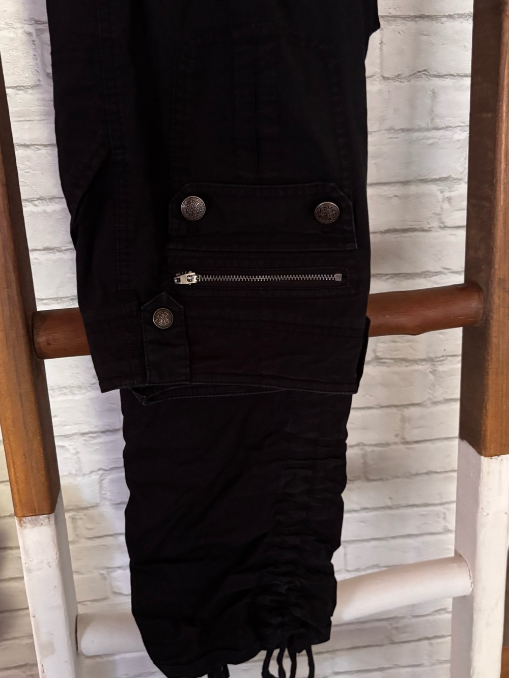 INC International Concepts Black Button-Front Cargo Joggers